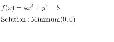 The f(x)=4x^2+y^2-8 is Minimum(0,0)